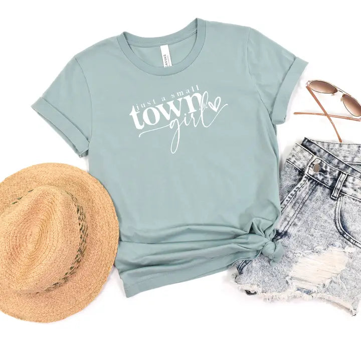 Just a Small Town Girl Tshirt - Heather Prism Dusty Blue