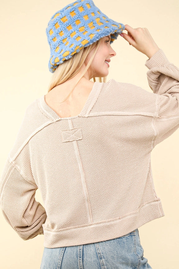 Two Tone Otto Ribbed Oversized Soft Comfy Knit Top in Oatmeal