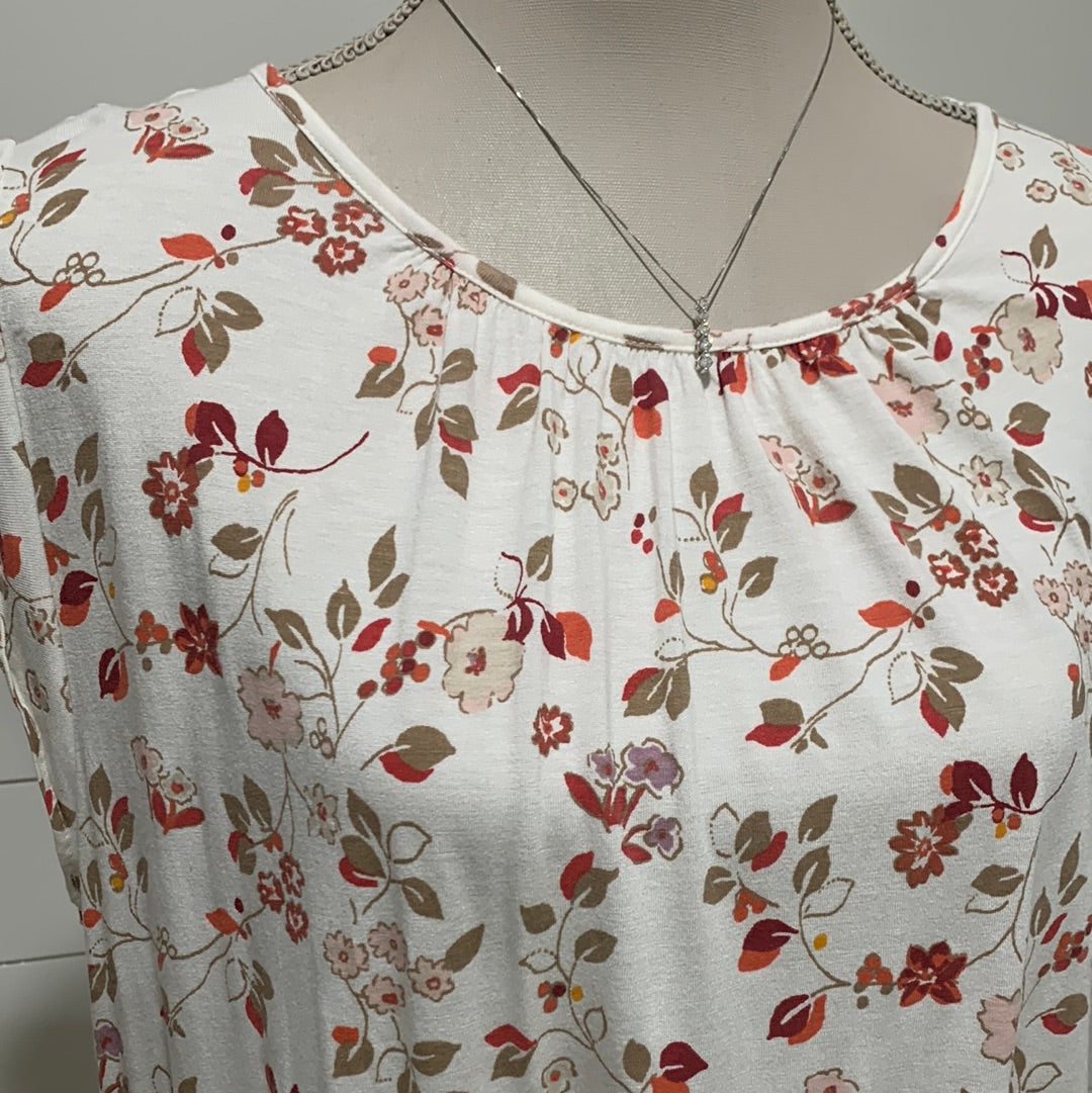White w/Beige and Red Floral Shirt