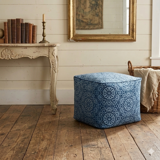 Blue patterned ottoman