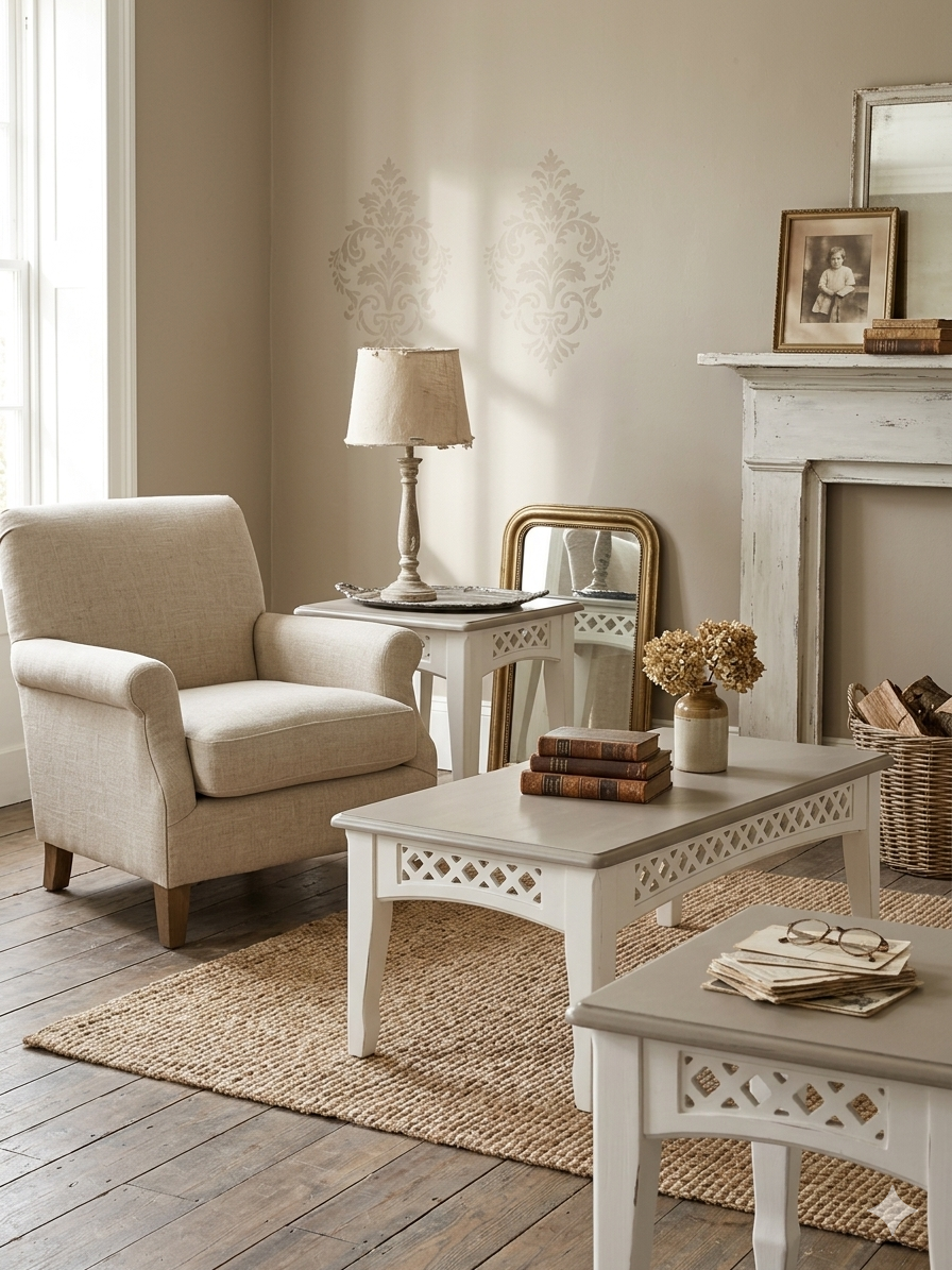 Aged White Coffee and End Tables
