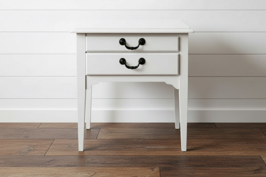 Aged White Side Table with Two Drawers 