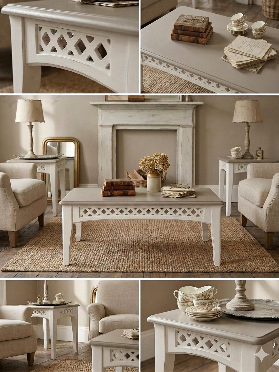 Aged White/Beige Coffee/End Tables