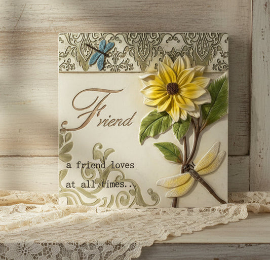 Decorative sign with floral design and a special text about a friend 