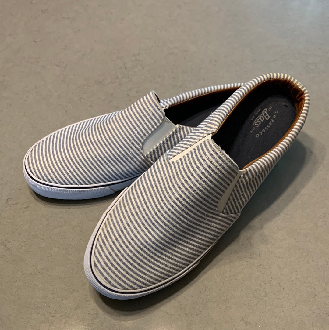 White and Blue Striped Shoe