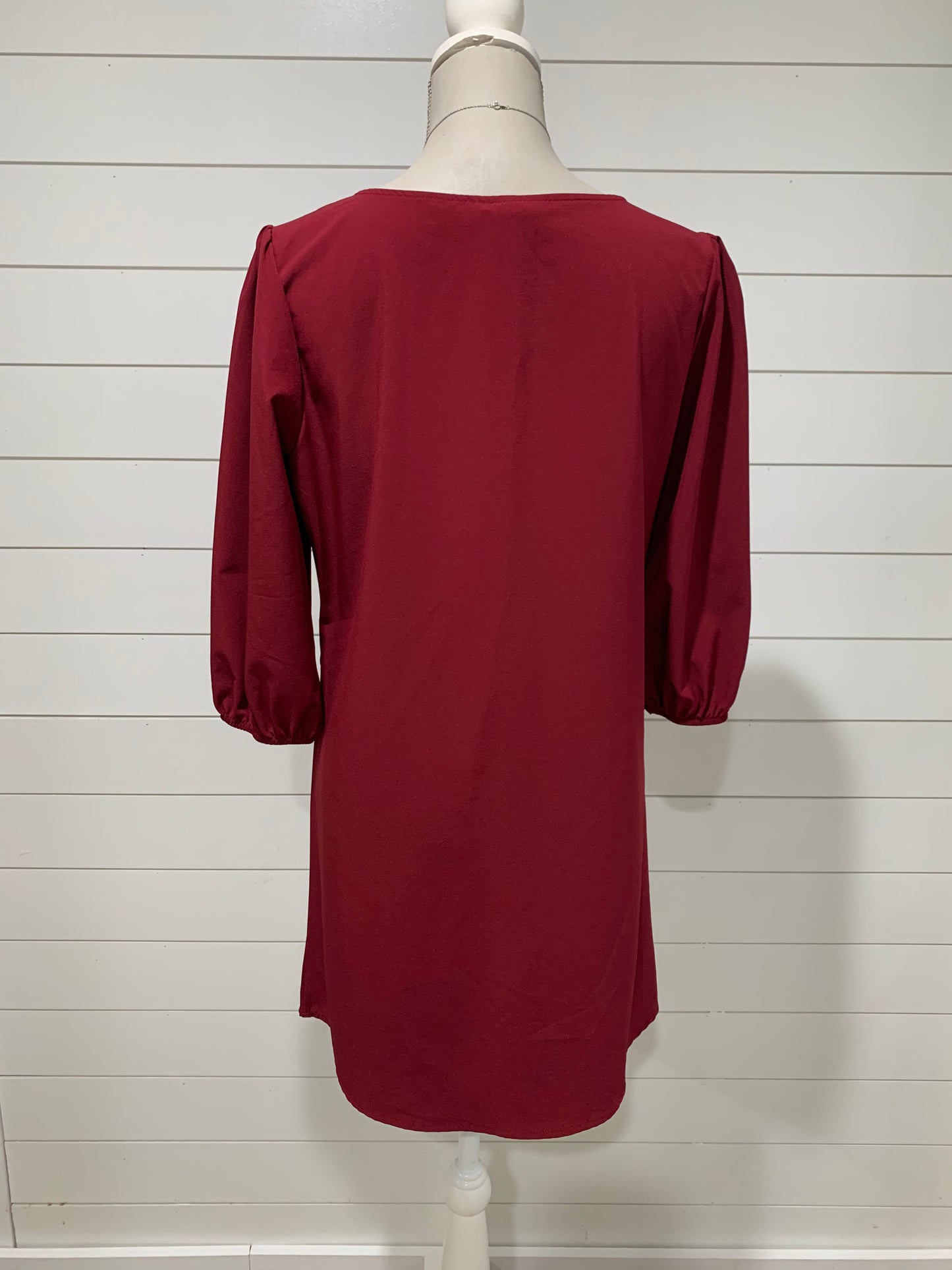 Three-Quarter Sleeve Red Dress