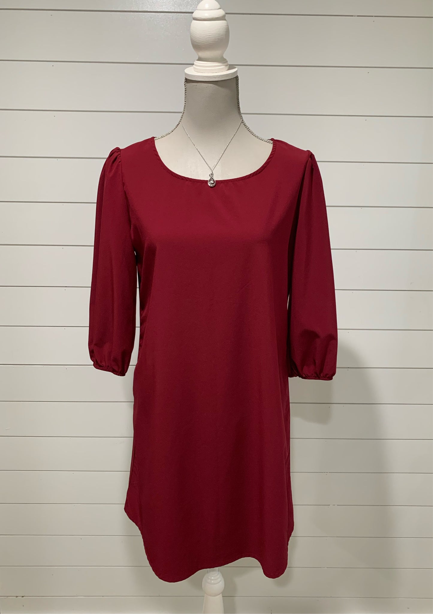 Three-Quarter Sleeve Red Dress