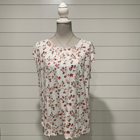 White w/Beige and Red Floral Shirt